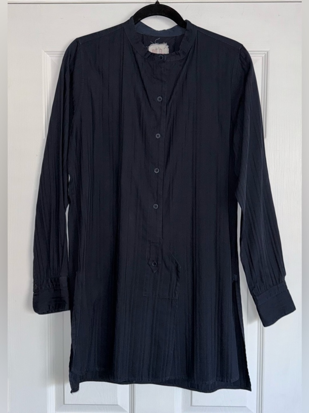 H+ HANNOH WESSEL Navy CELESTINE Long Button Tunic Relaxed Dress Shirt 38 XS / S